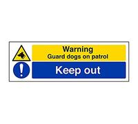 vsafety Signes 67140 ax-s Panneau d'avertissement "Attention Garde Chiens sur Patrol/Keep Out Building, autocollant, paysage, 300 mm x 100 mm, noir/bleu/jaune