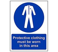 VSafety Signs - 41067AN-S - Panneau obligatoire EPI - Autocollant - « Protective Clothing Must Be Wear In This Area » - 150 x 200 mm - Portrait - Lot de 3