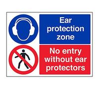 VSafety Signs - 41102BF-R - Panneau EPI obligatoire - Plastique rigide - Zone de protection auditive/Interdiction d'entrée sans protège-oreilles - 400 x 300 mm - Lot de 3