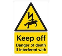VSafety Signs 68028AU-S Lot de 3 panneaux d'avertissement avec inscription « Keep Off, Danger Of Death If Interfered With » 200 x 300 mm Portrait