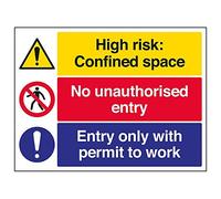 VSafety Signs 6C025BF-R Lot de 3 panneaux de signalisation en plastique rigide pour espace confiné/sans autorisation/permis de travail 400 x 300 mm