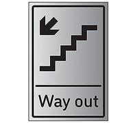 VSafety Way Out Arrow Down Escalier gauche - 200 mm x 300 mm - Autocollant effet aluminium