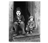 Vscdye Charlie Chaplin Film Classique Silencieux The Kid Photo Noir et Blanc Affiches et Impressions Mur Art Toile Peinture décoration murale-50x70cm sans Cadre