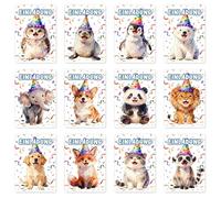 VSCO Lot de 12 cartes d'invitation pour anniversaire d'enfant, format A6, aquarelle, animal, panda, lion, corgi, éléphant, renard, kit d'invitation pour anniversaire d'enfant