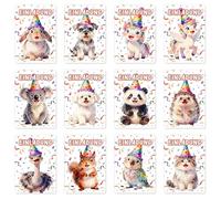 VSCO Lot de 12 cartes d'invitation pour anniversaire d'enfant - Format A6 - Aquarelle - Animaux - Licorne, Panda, Koala, Lapin - Ensemble d'invitations pour anniversaire d'enfant - Invitation de fête