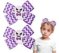 Vsdski Lot de 2 pinces à cheveux en forme de nœud d'Halloween pour filles - Accessoires pour cheveux - Fantôme 3D violet rayé - Pinces crocodiles antidérapantes pour décoration de fête d'Halloween