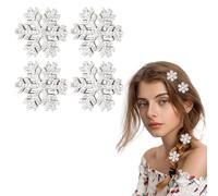 Vsdski Lot de 4 barrettes à cheveux en forme de flocons de neige de Noël avec strass scintillants - Accessoires de cheveux de Noël pour femme - Pinces crocodiles en métal pour cheveux épais et fins