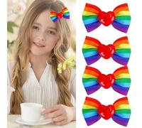 Vsdski Lot de 4 pinces à cheveux arc-en-ciel pour filles - Accessoires à cheveux arc-en-ciel à rayures colorées - Nœud mignon - Barrettes crocodile pour gay LGBTQ - Décoration de fête