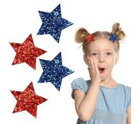 Vsdski Lot de 4 pinces à cheveux pour le jour de l'indépendance - Accessoires pour cheveux - Drapeau des États-Unis - Étoile rouge et bleue - Pinces à cheveux crocodile à paillettes pour filles - Fête