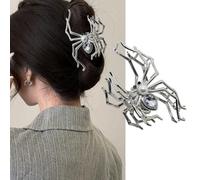 Vsdski Pinces à cheveux araignée en métal argenté - Accessoires de cheveux d'Halloween pour femme - Perles blanches - Design punk pour cheveux épais et fins - Tenue solide