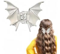 Vsdski Pinces à cheveux araignée en métal noir - Accessoires pour cheveux d'Halloween - Strass et perles d'araignée - Pinces à cheveux antidérapantes (chauve-souris argentée)