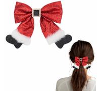 Vsdski Pinces à cheveux avec nœud de Noël rouge pour chaussettes de Noël - Barrettes à cheveux avec nœud à paillettes - Accessoires de cheveux de Noël pour femmes et filles - Décoration de fête de