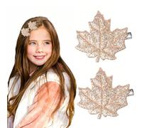 Vsdski Pinces à cheveux en forme de feuille d'érable d'automne - Barrettes à cheveux à paillettes - Accessoires de cheveux pour filles - Jaune et rouge - Pinces crocodiles pour la récolte d'automne,