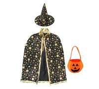 Vseutiac Ensemble Cape et Chapeau de Magicien Enchanteur pour Des Célébrations Magiques, Noir