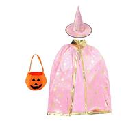Vseutiac Ensemble Cape et Chapeau de Magicien Enchanteur pour Des Célébrations Magiques, Rose