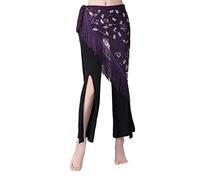 Vseutiac Foulard de Danse Orientale à Franges et Sequins, Bandeau à Pompons, Jupe de Danse Latine Idéale pour Les Soirées en Boîte de Nuit, Violet