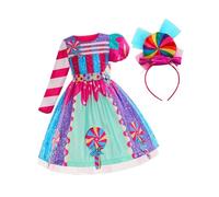 Vseutiac Robe Sucette Robe Princesse Robe Enfant Robe Carnaval Couleur Vive Bandeau Assorti Adaptée pour Anniversaire Fête Costumée Scène Jeux, 140