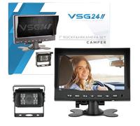 VSG24 24100 - Ensemble de démarrage pour Camping-Car 7", système de recul, Ensemble de caméras avec câble de 20 m, Vision Nocturne, Lignes de Distance, Objectif 120°, 12-24 V, IP67 - Noir