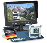 VSG24 24102 - Ensemble de démarrage pour Camping-Car 7", système de recul, Ensemble de caméras avec câble de 20 m, Vision Nocturne, Lignes de Distance, Objectif 120°, 12-24 V, IP67 - Blanc