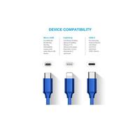 VSHOP Câble de Charge Multi-USB tressé en Nylon, câble Micro-USB, Type c et 8 Broches, 3 en 1, pour iPhone & Android, Câbles de Charge Rapide