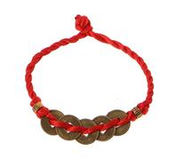 vsilay Bracelet tressé à la mode rouge avec pièces de monnaie en cuivre porte-bonheur - Bracelet chinois Feng Shui Kabbale - Cadeau de bijoux