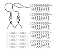 vsilay Lot de 100 crochets d'oreilles en argent avec crochets pour boucles d'oreilles - Avec bélières pincées - Pour la fabrication de bijoux