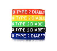 vsilay Lot de 5 bracelets d'identification médicale en silicone de type 1/2 pour diabétique, unisexe, unisexe, étanche, 19,1 cm, 7.5 inches, gel de silice