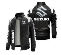 Vsioeakm Blouson aviateur en Cuir pour Hommes pour S.u.z.u.k.i Impression 3D élégant col Montant Fermeture éclair complète Veste en Simili Cuir Cadeaux pour Adolescents-A||XXL