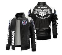 Vsioeakm Blouson aviateur en Cuir pour Hommes pour Scania Impression 3D élégant col Montant Fermeture éclair complète Veste en Simili Cuir Cadeaux pour Adolescents-A||M