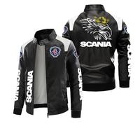 Vsioeakm Blouson aviateur en Cuir pour Hommes pour Scania Impression 3D élégant col Montant Fermeture éclair complète Veste en Simili Cuir Cadeaux pour Adolescents-C||3XL