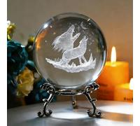 vskikris Figurine de Loup Hurlant en Cristal 3D de 6 cm avec Base de trépied - Gravure en Cristal Loup en 3D - Décoration d'intérieur