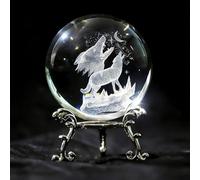 vskikris Figurine de Loup Hurlant en Cristal 3D de 6 cm avec Base de trépied - Gravure en Cristal Loup en 3D - Décoration d'intérieur