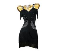 VSKXFDDB Robes De Danse Latine À Bretelles pour Femmes Jupes De Performance Fringe Cha Cha Waltz Robe De Danse De Concours De Salle De Bal Salsa Dos Nu avec des Strass,A,3XS