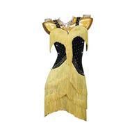 VSKXFDDB Robes De Danse Latine À Bretelles pour Femmes Jupes De Performance Fringe Cha Cha Waltz Robe De Danse De Concours De Salle De Bal Salsa Dos Nu avec des Strass,B,3XS