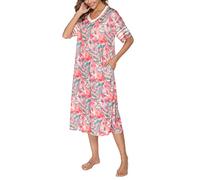 Vslarh Chemise de nuit douce à manches courtes et col en V pour femme avec poches Taille S à XXL, Bloc rose, XXL