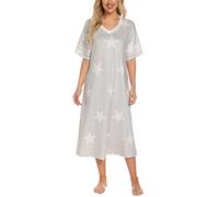 Vslarh Chemise de nuit douce à manches courtes et col en V pour femme avec poches Taille S à XXL, Étoile grise, XXL