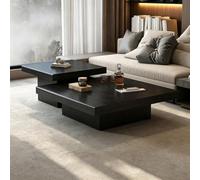 VSLreoiFX Table Gigogne Carrée en Bois Massif Lot De 2 Table Basse Design Modulaire Haut De Gamme，Mobilier Moderne pour Salon, Appartement Et Bureau(Black,100cm/39.4in)