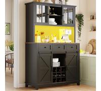 VSOGA Armoire de cuisine (105 x 38,4 x 180 cm), haute buffet, vitrine, armoire de buffet avec étagères réglables, buffet avec éclairage LED, couleurs de lumière variables, noir