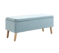 VSOGA Banc rembourré vert clair avec espace de rangement - 110 × 39 × 45 cm, en polyester imitation lin et bois de caoutchouc au design scandinave