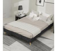 VSOGA Cadre de lit minimaliste moderne, 140 x 200 cm, gris, matériau velours néerlandais, boîte basse, meuble de chambre à coucher de style moderne, ne comprend pas d'élévateur à gaz, le casque et le