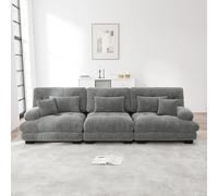 VSOGA Canapé d'angle modulaire 3 places avec siège profond, canapé-lit en chenille rembourré confortable pour salon, appartement, studio, bureau, gris chenille