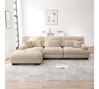 VSOGA Canapé d'angle modulaire de luxe - Canapé nuage surdimensionné en forme de L pour salon, canapé-lit profond avec ottoman, velours côtelé, chenille marron clair