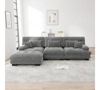 VSOGA Canapé d'angle modulaire de luxe - Canapé nuage surdimensionné en forme de L pour salon, canapé-lit profond avec ottoman, velours côtelé, gris chenille