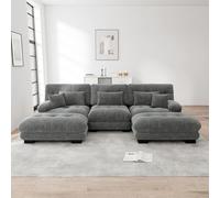 VSOGA Canapé d'angle modulaire de luxe - Canapé nuage surdimensionné en forme de U pour salon, siège profond, canapé-lit transformable avec ottoman, chenille gris