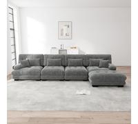 VSOGA Canapé d'angle modulaire, en forme de L, pour salon, 4 places, confortable, avec méridienne mobile, combinaison DIY, chenille, gris