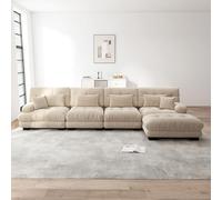 VSOGA Canapé d'angle modulaire, en forme de L, pour salon, 4 places, confortable, avec méridienne mobile, combinaison DIY, chenille, marron clair