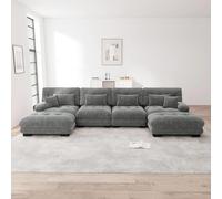 VSOGA Canapé d'angle modulaire, en forme de U, pour salon, 4 places, confortable, avec méridienne mobile, combinaison DIY, chenille, gris