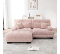 VSOGA Cloud Canapé d'angle pour salon, en chenille double, avec 2 coussins lombaires et 2 coussins décoratifs, canapé rembourré avec accoudoirs larges et méridienne, chenille rose
