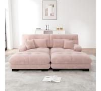 VSOGA Cloud Canapé d'angle pour salon, en chenille double, avec 2 coussins lombaires et 2 coussins décoratifs, canapé rembourré avec accoudoirs larges et 2 ottomans, chenille rose