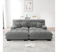 VSOGA Cloud Canapé d'angle pour salon, en chenille double, avec 2 coussins lombaires et 2 coussins décoratifs, canapé rembourré avec accoudoirs larges et 2 ottomans, gris chenille